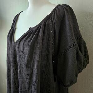 Torrid Crochet Lace Inset Puff Sleeve Babydoll Top Black 3X Boho Whimsygoth